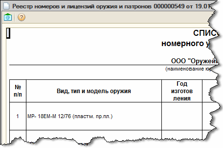 Список номерного учета